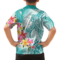 Polynesian Women's Day Wahine Family Matching Tank Maxi Dress and Hawaiian Shirt Plumeria Marble Glaze - Teal LT7 - Polynesian Pride