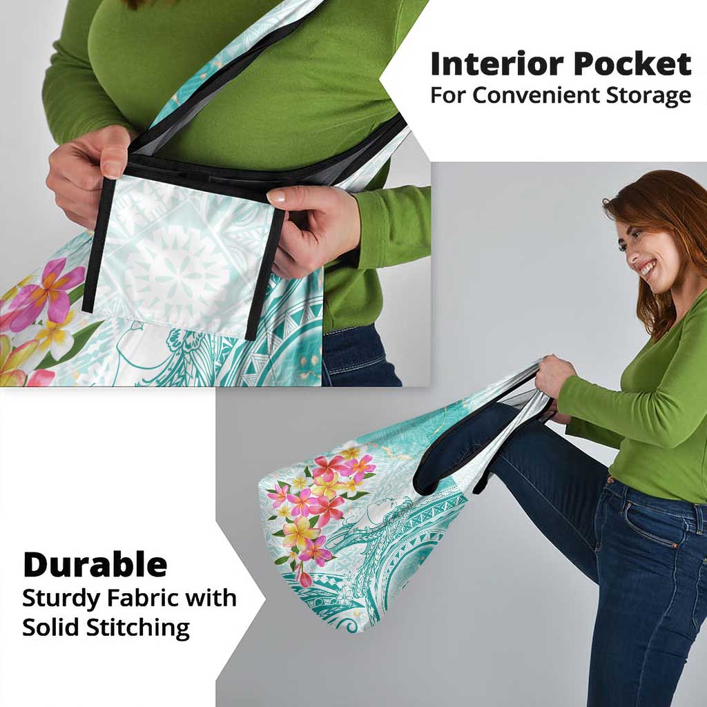 Polynesian Women's Day Wahine Grocery Bag Plumeria Marble Glaze - Teal