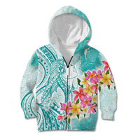 Polynesian Women's Day Wahine Kid Hoodie Plumeria Marble Glaze - Teal LT7 Zip Hoodie Teal - Polynesian Pride