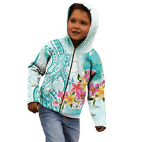 Polynesian Women's Day Wahine Kid Hoodie Plumeria Marble Glaze - Teal LT7 - Polynesian Pride