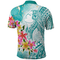 Polynesian Women's Day Wahine Polo Shirt Plumeria Marble Glaze - Teal LT7 - Polynesian Pride