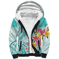 Polynesian Women's Day Wahine Sherpa Hoodie Plumeria Marble Glaze - Teal LT7 Unisex Teal - Polynesian Pride