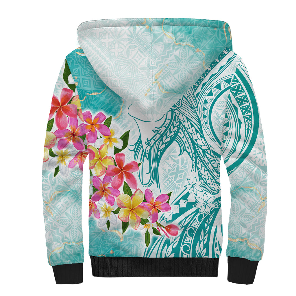 Polynesian Women's Day Wahine Sherpa Hoodie Plumeria Marble Glaze - Teal LT7 - Polynesian Pride