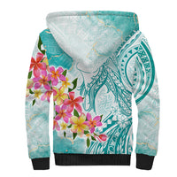 Polynesian Women's Day Wahine Sherpa Hoodie Plumeria Marble Glaze - Teal LT7 - Polynesian Pride