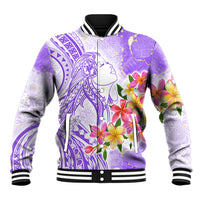 Polynesian Women's Day Wahine Baseball Jacket Plumeria Marble Glaze - Purple LT7 Unisex Purple - Polynesian Pride