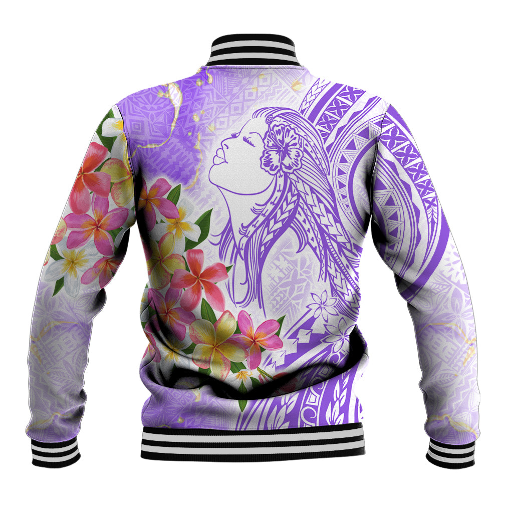Polynesian Women's Day Wahine Baseball Jacket Plumeria Marble Glaze - Purple LT7 - Polynesian Pride