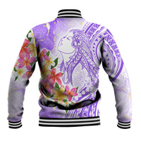 Polynesian Women's Day Wahine Baseball Jacket Plumeria Marble Glaze - Purple LT7 - Polynesian Pride