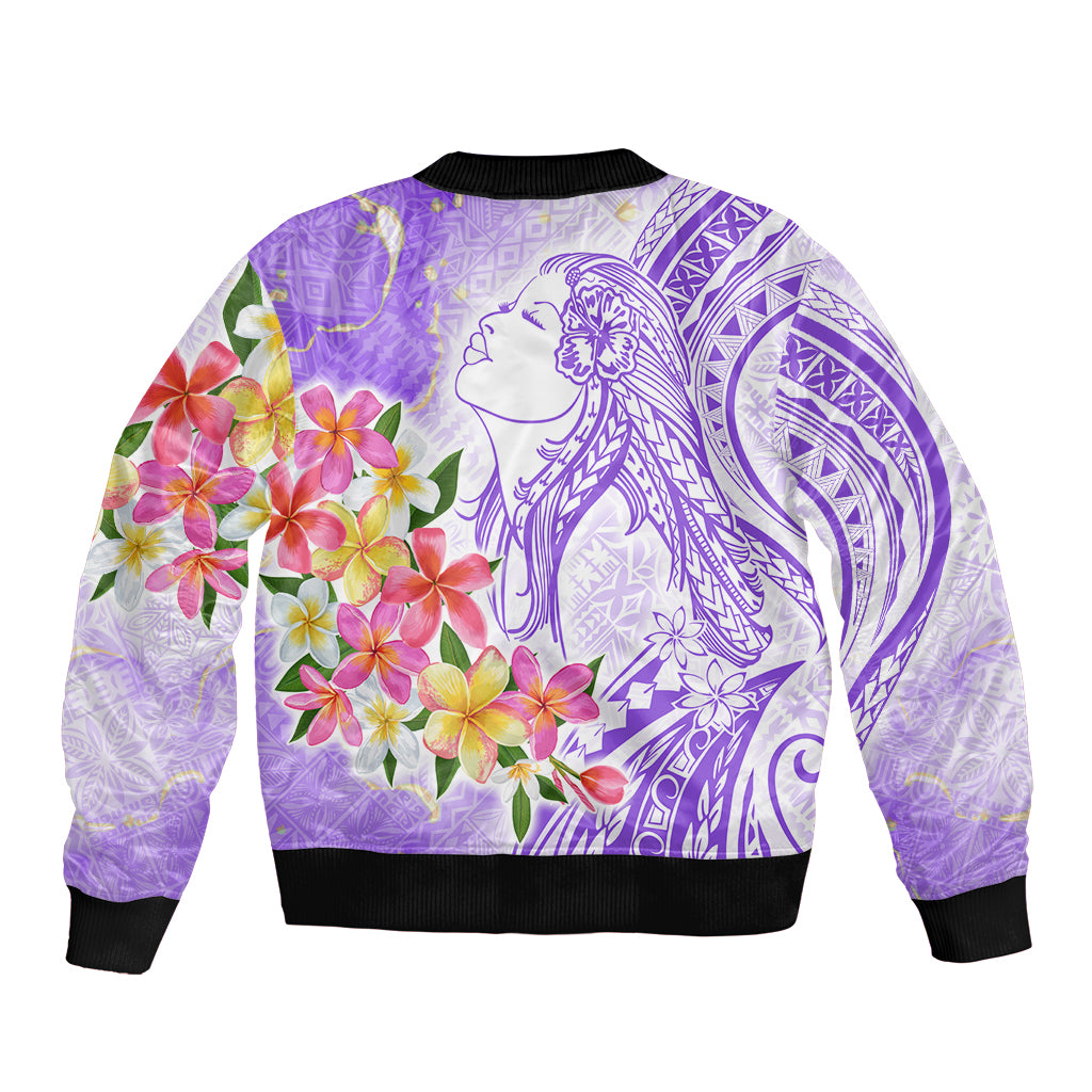 Polynesian Women's Day Wahine Bomber Jacket Plumeria Marble Glaze - Purple LT7 - Polynesian Pride