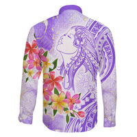 Polynesian Women's Day Wahine Family Matching Summer Maxi Dress and Hawaiian Shirt Plumeria Marble Glaze - Purple LT7 - Polynesian Pride