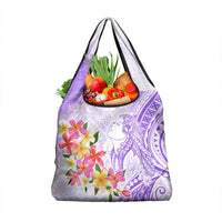 Polynesian Women's Day Wahine Grocery Bag Plumeria Marble Glaze - Purple