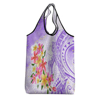 Polynesian Women's Day Wahine Grocery Bag Plumeria Marble Glaze - Purple