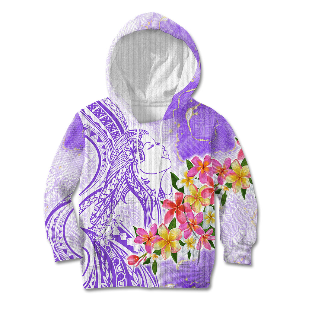 Polynesian Women's Day Wahine Kid Hoodie Plumeria Marble Glaze - Purple LT7 Hoodie Purple - Polynesian Pride