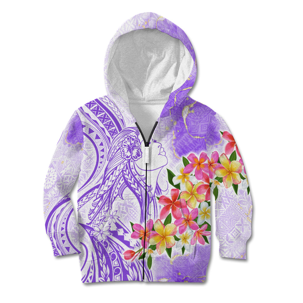 Polynesian Women's Day Wahine Kid Hoodie Plumeria Marble Glaze - Purple LT7 Zip Hoodie Purple - Polynesian Pride