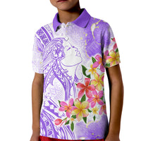 Polynesian Women's Day Wahine Kid Polo Shirt Plumeria Marble Glaze - Purple LT7 Kid Purple - Polynesian Pride