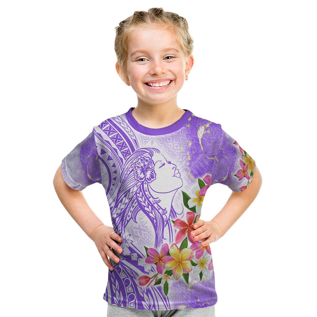 Polynesian Women's Day Wahine Kid T Shirt Plumeria Marble Glaze - Purple LT7 Purple - Polynesian Pride