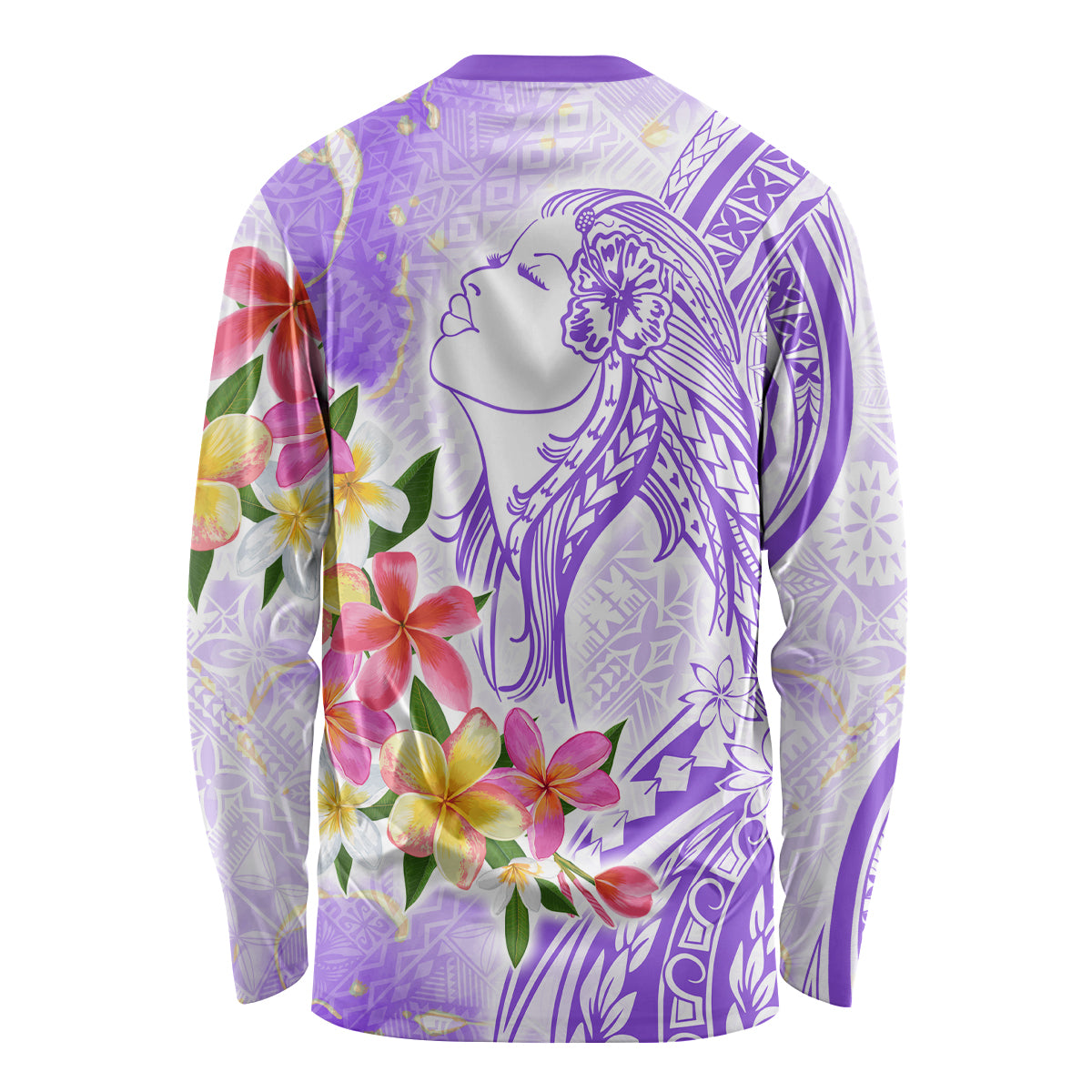 Polynesian Women's Day Wahine Long Sleeve Shirt Plumeria Marble Glaze - Purple LT7 - Polynesian Pride