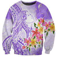 Polynesian Women's Day Wahine Sweatshirt Plumeria Marble Glaze - Purple LT7 Unisex Purple - Polynesian Pride