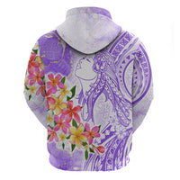 Polynesian Women's Day Wahine Zip Hoodie Plumeria Marble Glaze - Purple LT7 - Polynesian Pride
