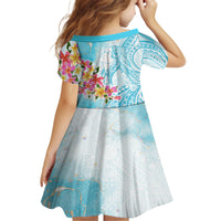 Polynesian Women's Day Wahine Family Matching Long Sleeve Bodycon Dress and Hawaiian Shirt Plumeria Marble Glaze - Turquoise LT7 - Polynesian Pride