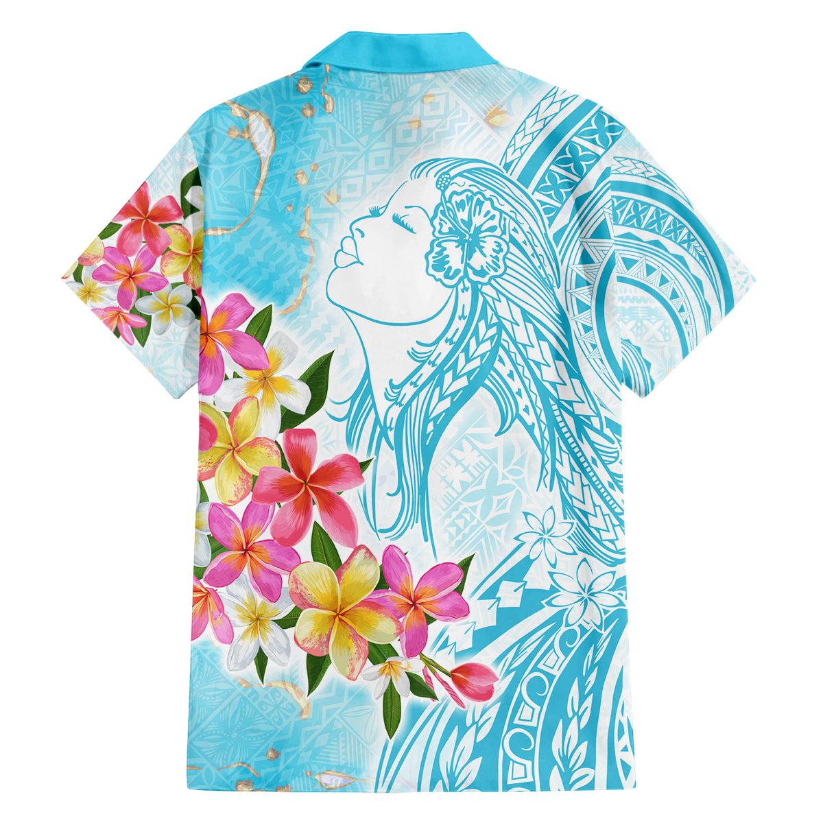 Polynesian Women's Day Wahine Family Matching Off Shoulder Maxi Dress and Hawaiian Shirt Plumeria Marble Glaze - Turquoise LT7 - Polynesian Pride