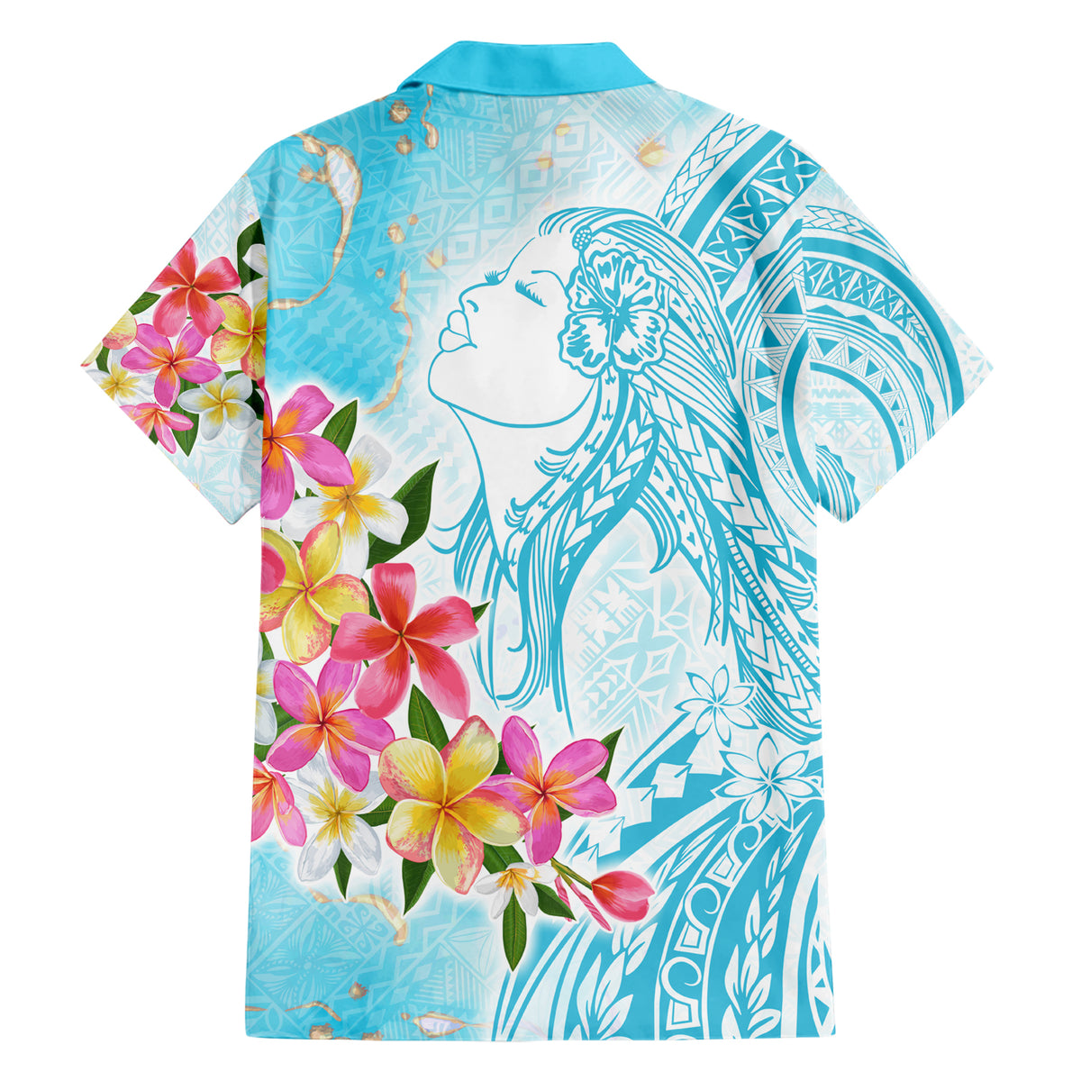 Polynesian Women's Day Wahine Family Matching Short Sleeve Bodycon Dress and Hawaiian Shirt Plumeria Marble Glaze - Turquoise LT7 - Polynesian Pride