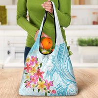 Polynesian Women's Day Wahine Grocery Bag Plumeria Marble Glaze - Turquoise