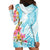 Polynesian Women's Day Wahine Hoodie Dress Plumeria Marble Glaze - Turquoise LT7 - Polynesian Pride