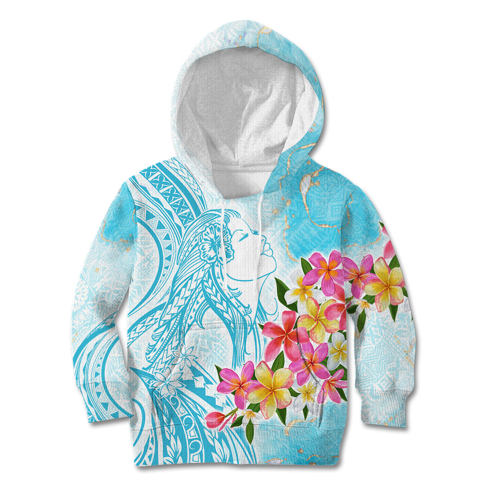 Polynesian Women's Day Wahine Kid Hoodie Plumeria Marble Glaze - Turquoise LT7 Hoodie Turquoise - Polynesian Pride