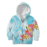 Polynesian Women's Day Wahine Kid Hoodie Plumeria Marble Glaze - Turquoise LT7 Zip Hoodie Turquoise - Polynesian Pride