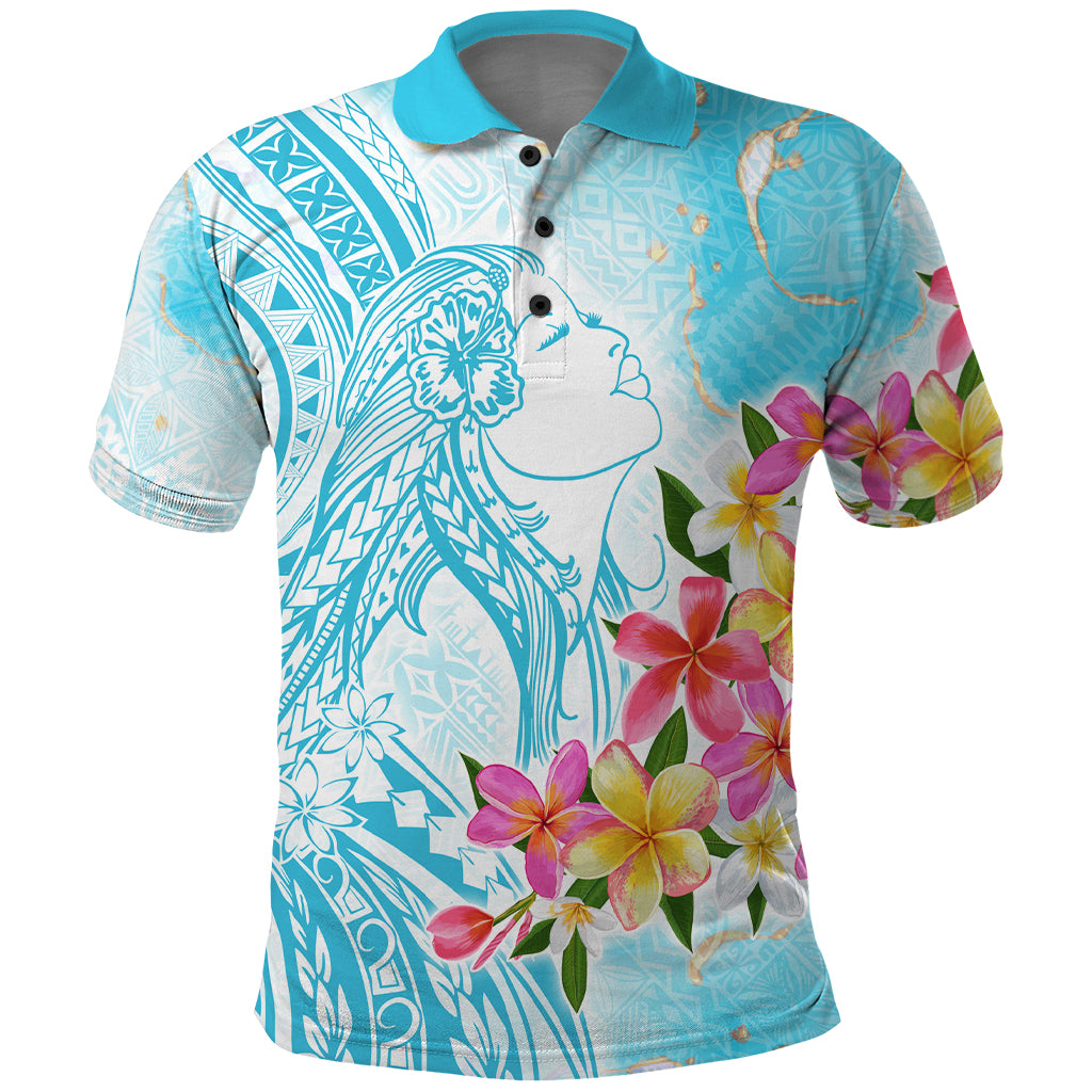 Polynesian Women's Day Wahine Polo Shirt Plumeria Marble Glaze - Turquoise LT7 Turquoise - Polynesian Pride