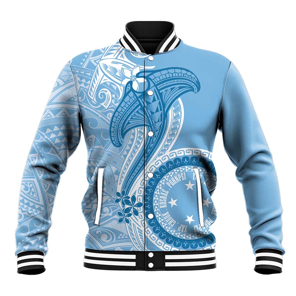 Micronesia FSM Baseball Jacket Shark and Manta Classic Style LT7 Unisex Turquoise - Polynesian Pride
