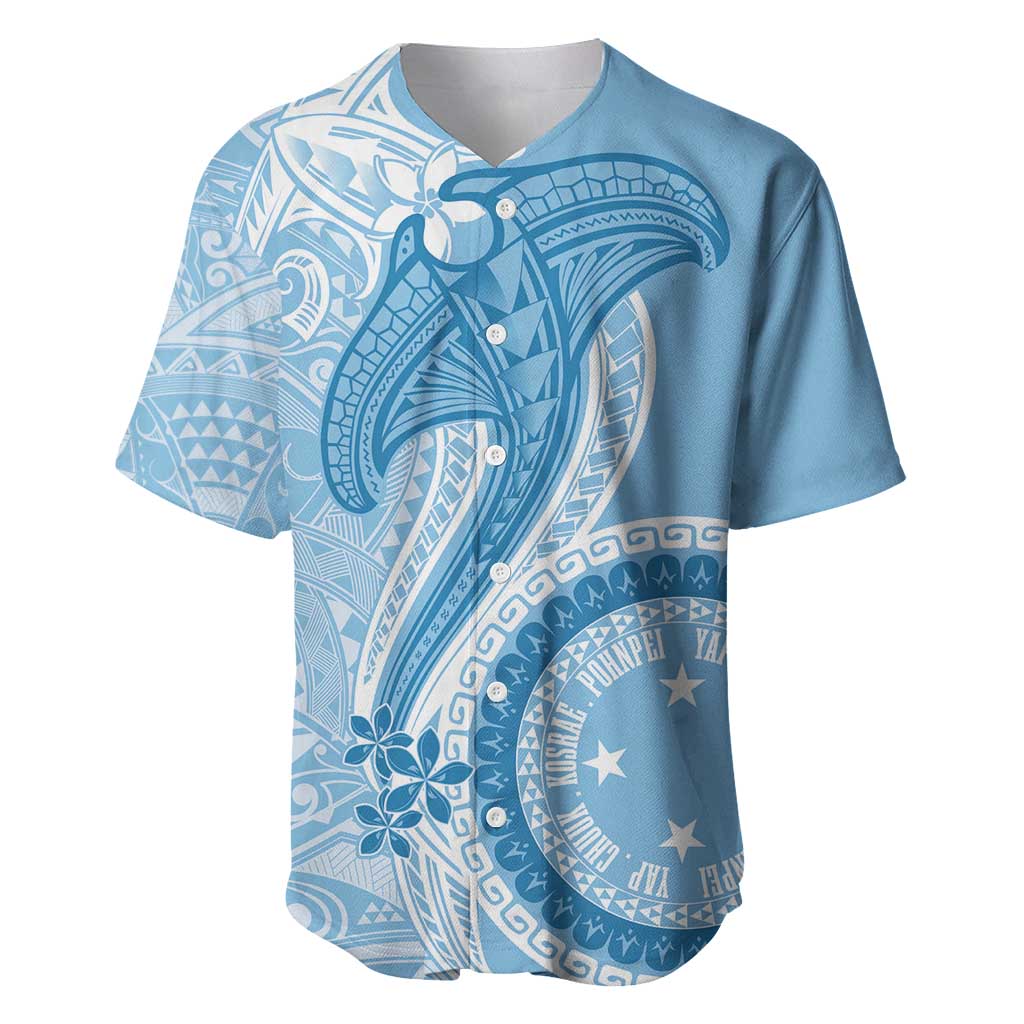 Micronesia FSM Baseball Jersey Shark and Manta Classic Style LT7 Turquoise - Polynesian Pride