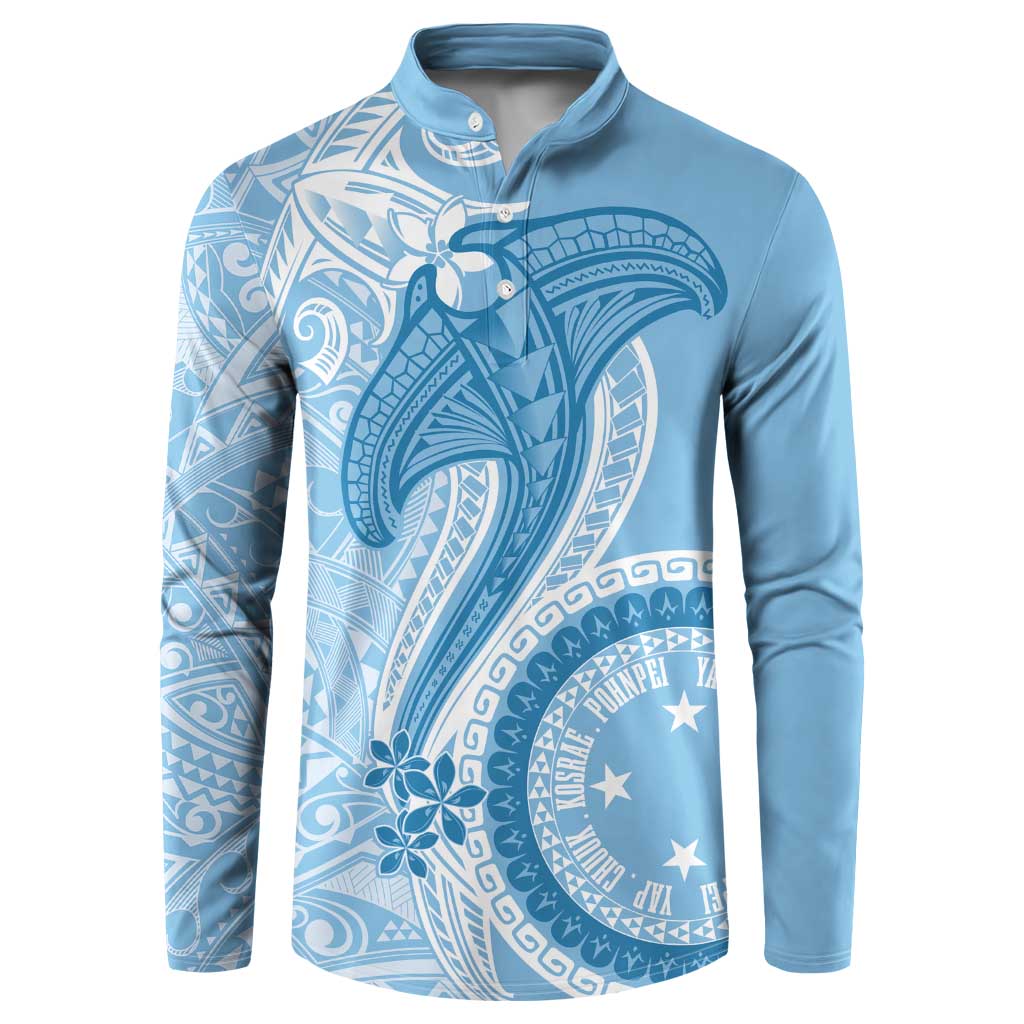 Micronesia FSM Button Sweatshirt Shark and Manta Classic Style LT7 Turquoise - Polynesian Pride