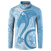 Micronesia FSM Button Sweatshirt Shark and Manta Classic Style LT7 Turquoise - Polynesian Pride