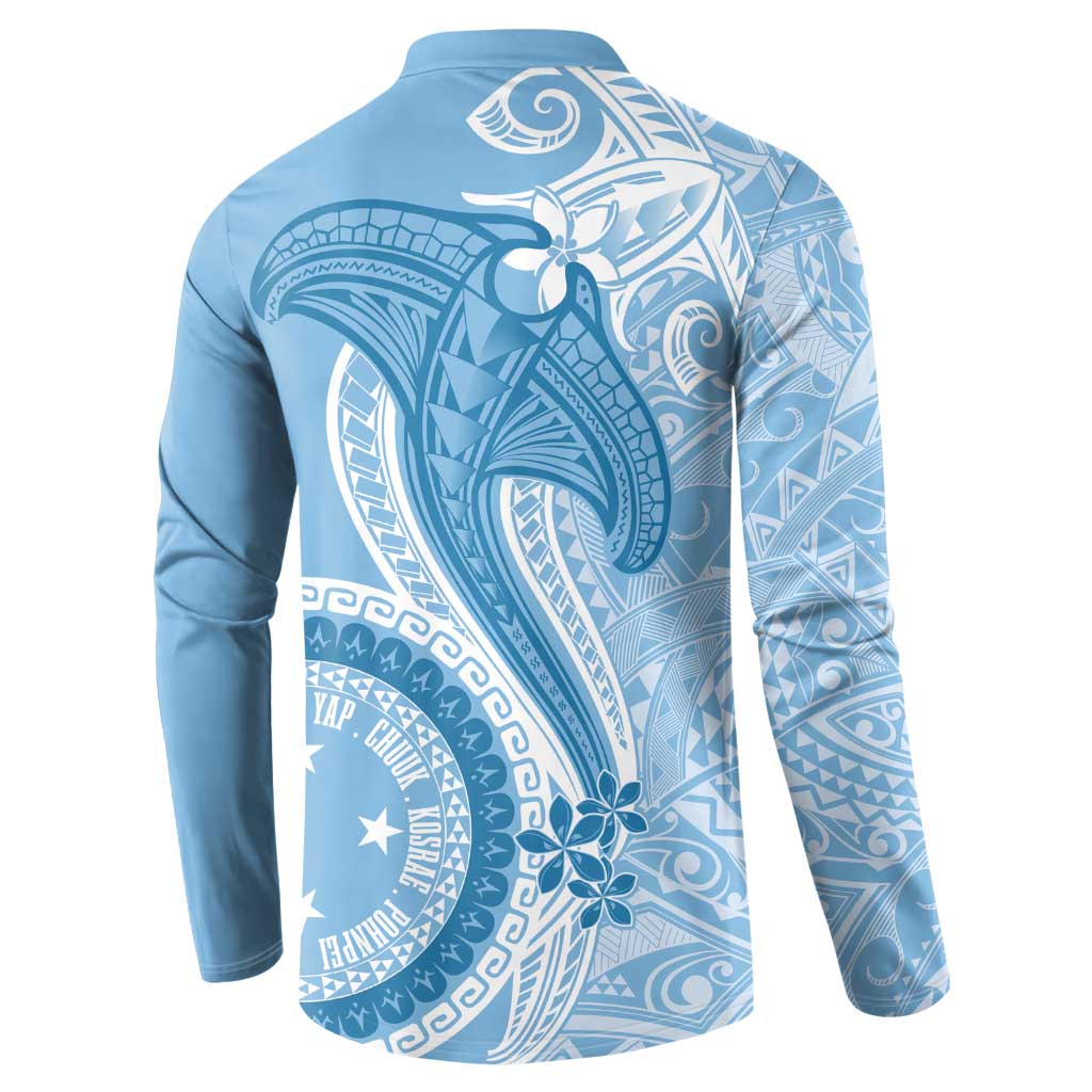 Micronesia FSM Button Sweatshirt Shark and Manta Classic Style LT7 - Polynesian Pride
