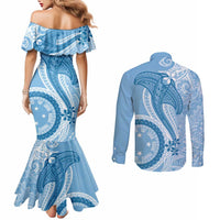 Micronesia FSM Couples Matching Mermaid Dress and Long Sleeve Button Shirt Shark and Manta Classic Style LT7 - Polynesian Pride