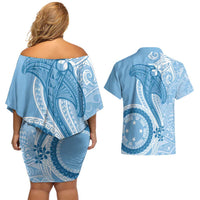 Micronesia FSM Couples Matching Off Shoulder Short Dress and Hawaiian Shirt Shark and Manta Classic Style LT7 - Polynesian Pride