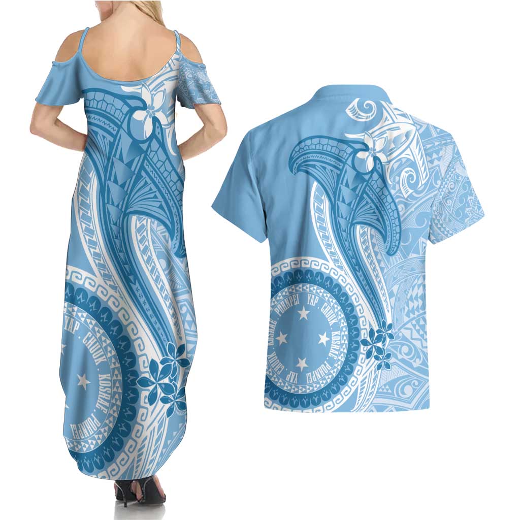 Micronesia FSM Couples Matching Summer Maxi Dress and Hawaiian Shirt Shark and Manta Classic Style LT7 - Polynesian Pride