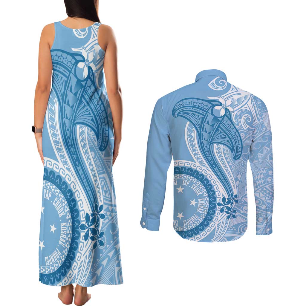 Micronesia FSM Couples Matching Tank Maxi Dress and Long Sleeve Button Shirt Shark and Manta Classic Style LT7 - Polynesian Pride