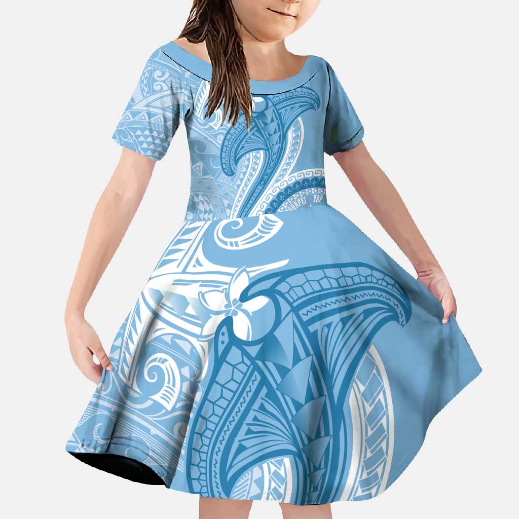 Micronesia FSM Family Matching Mermaid Dress and Hawaiian Shirt Shark and Manta Classic Style LT7 Daughter's Dress Turquoise - Polynesian Pride