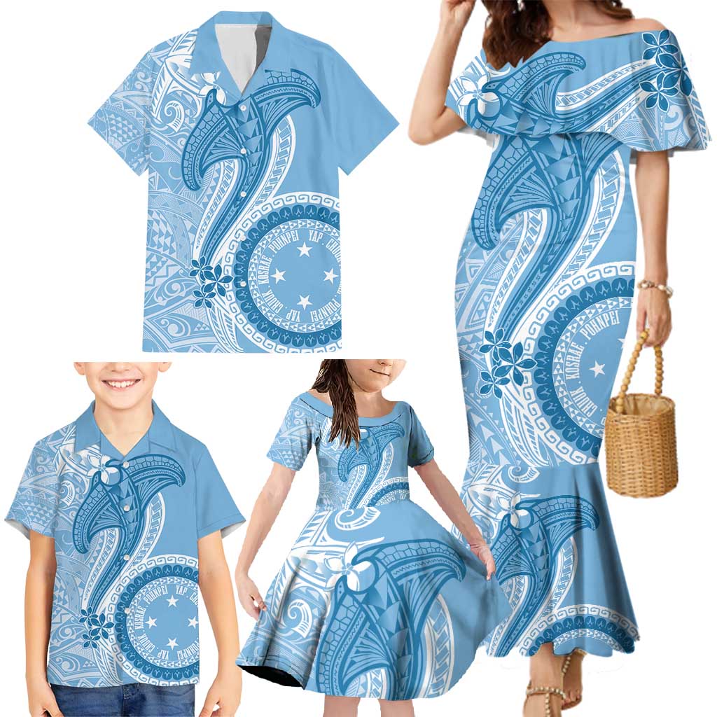 Micronesia FSM Family Matching Mermaid Dress and Hawaiian Shirt Shark and Manta Classic Style LT7 - Polynesian Pride