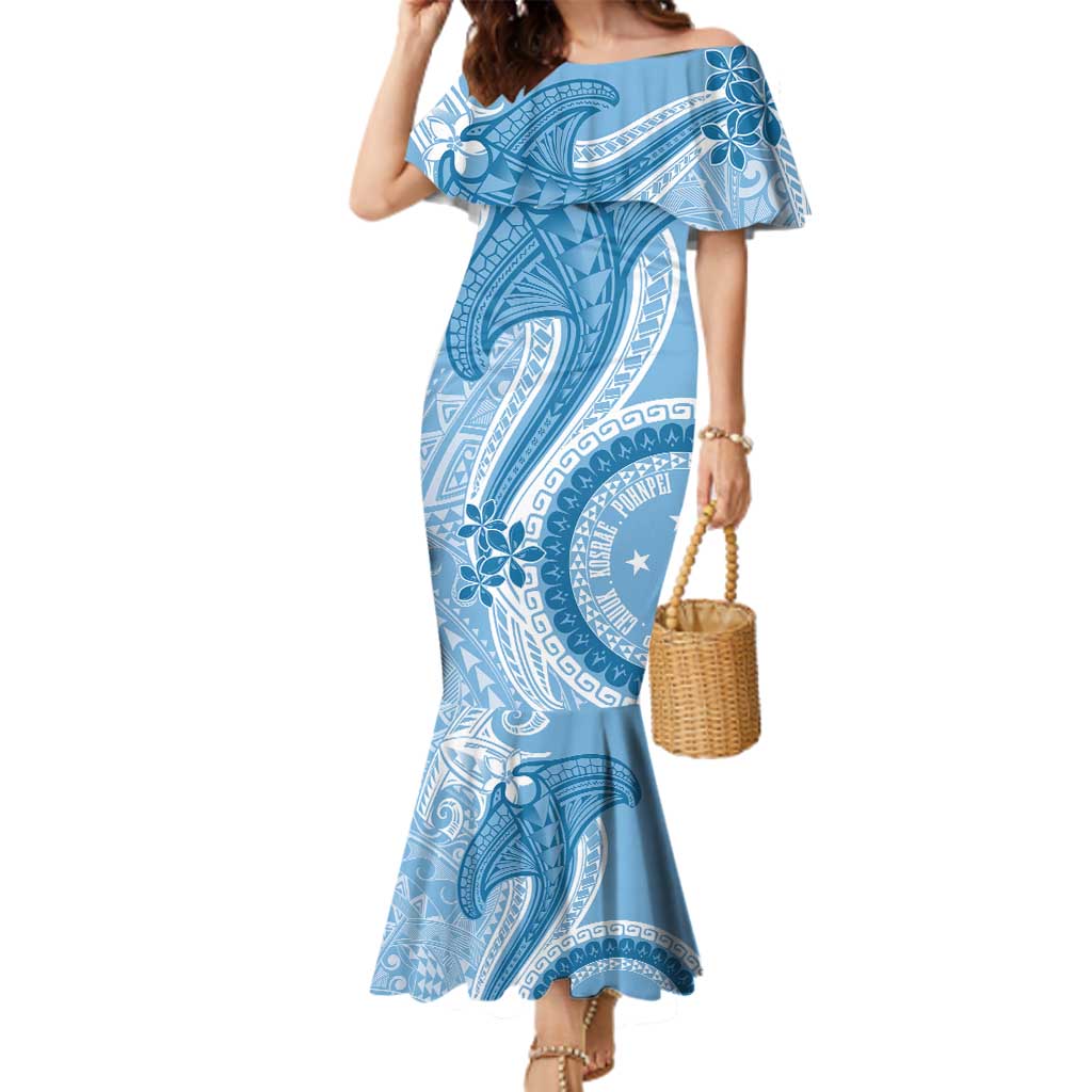Micronesia FSM Family Matching Mermaid Dress and Hawaiian Shirt Shark and Manta Classic Style LT7 Mom's Dress Turquoise - Polynesian Pride