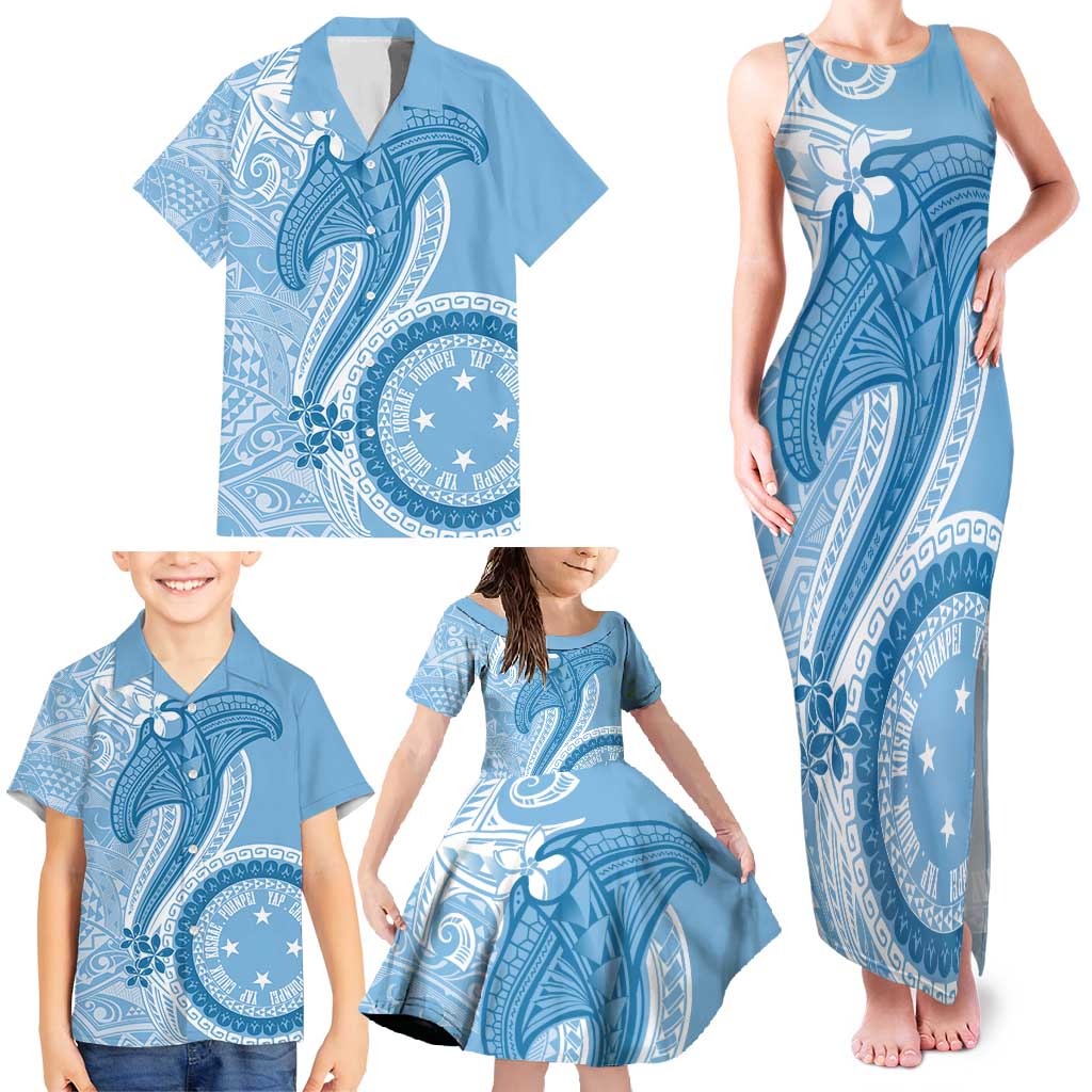 Micronesia FSM Family Matching Tank Maxi Dress and Hawaiian Shirt Shark and Manta Classic Style LT7 - Polynesian Pride