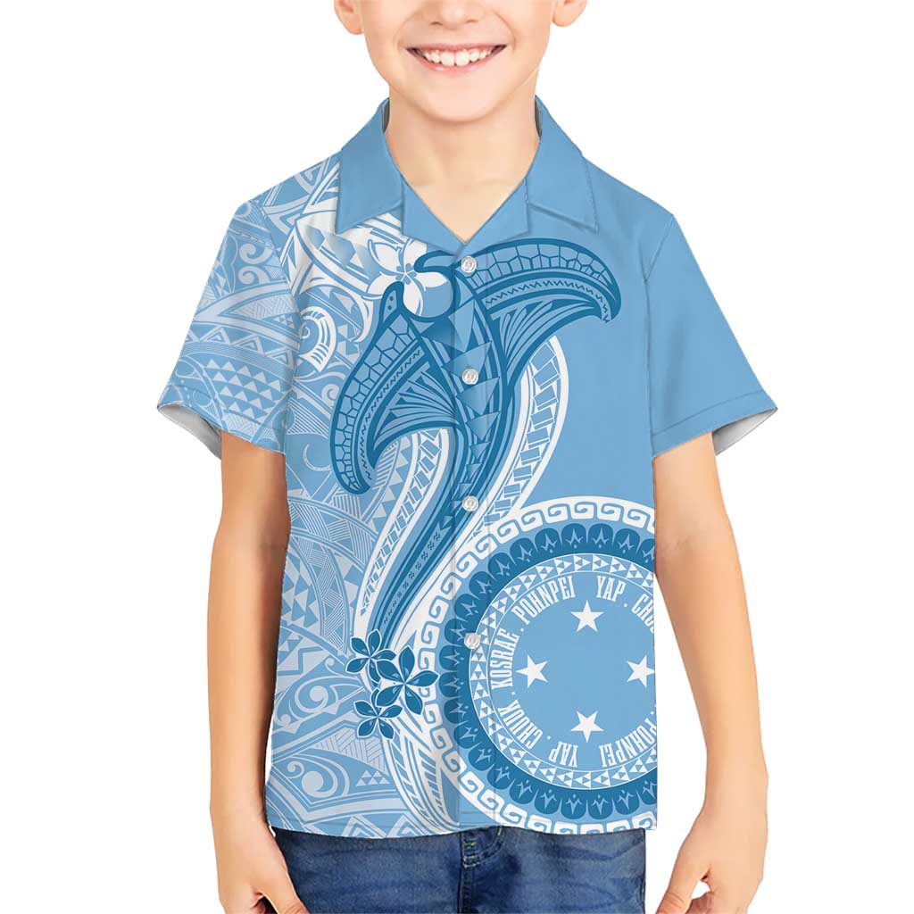 Micronesia FSM Kid Hawaiian Shirt Shark and Manta Classic Style LT7 Kid Turquoise - Polynesian Pride