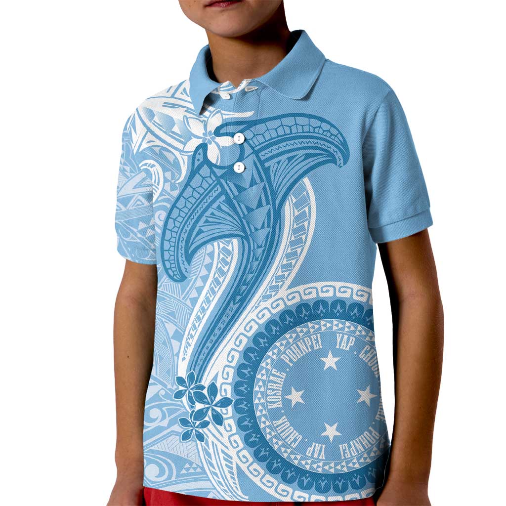 Micronesia FSM Kid Polo Shirt Shark and Manta Classic Style LT7 Kid Turquoise - Polynesian Pride