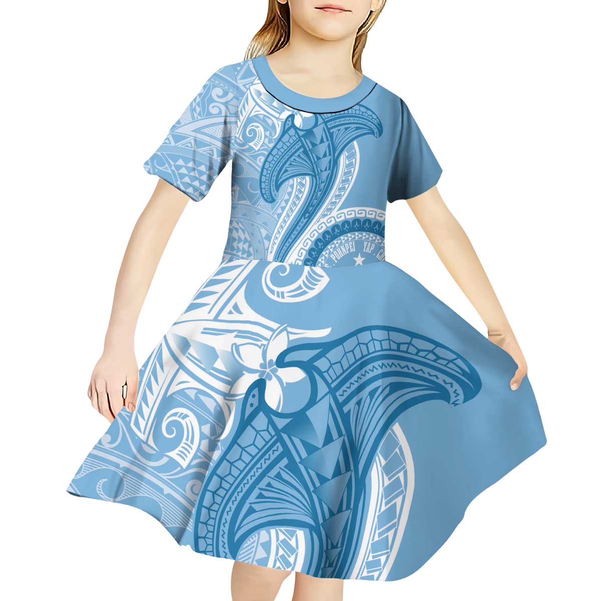 Micronesia FSM Kid Short Sleeve Dress Shark and Manta Classic Style