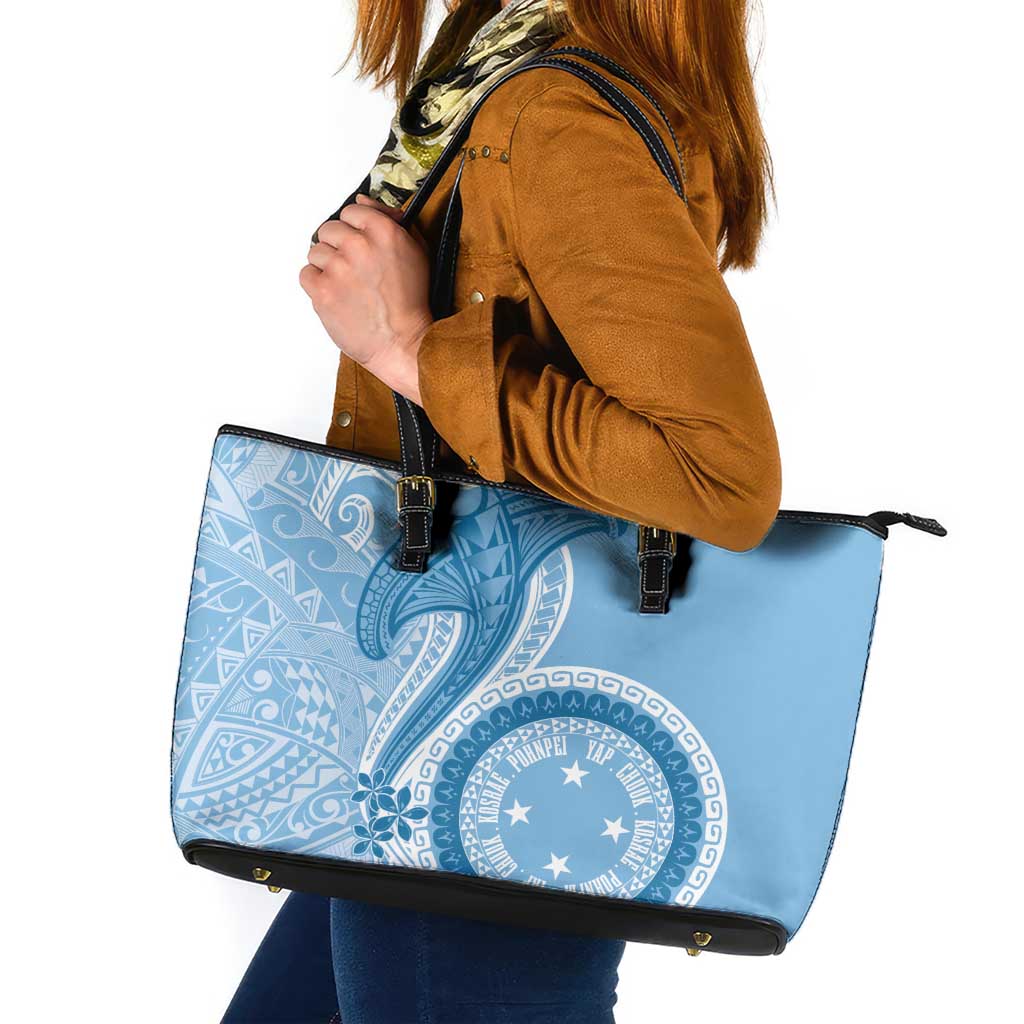 Micronesia FSM Leather Tote Bag Shark and Manta Classic Style LT7 Turquoise - Polynesian Pride