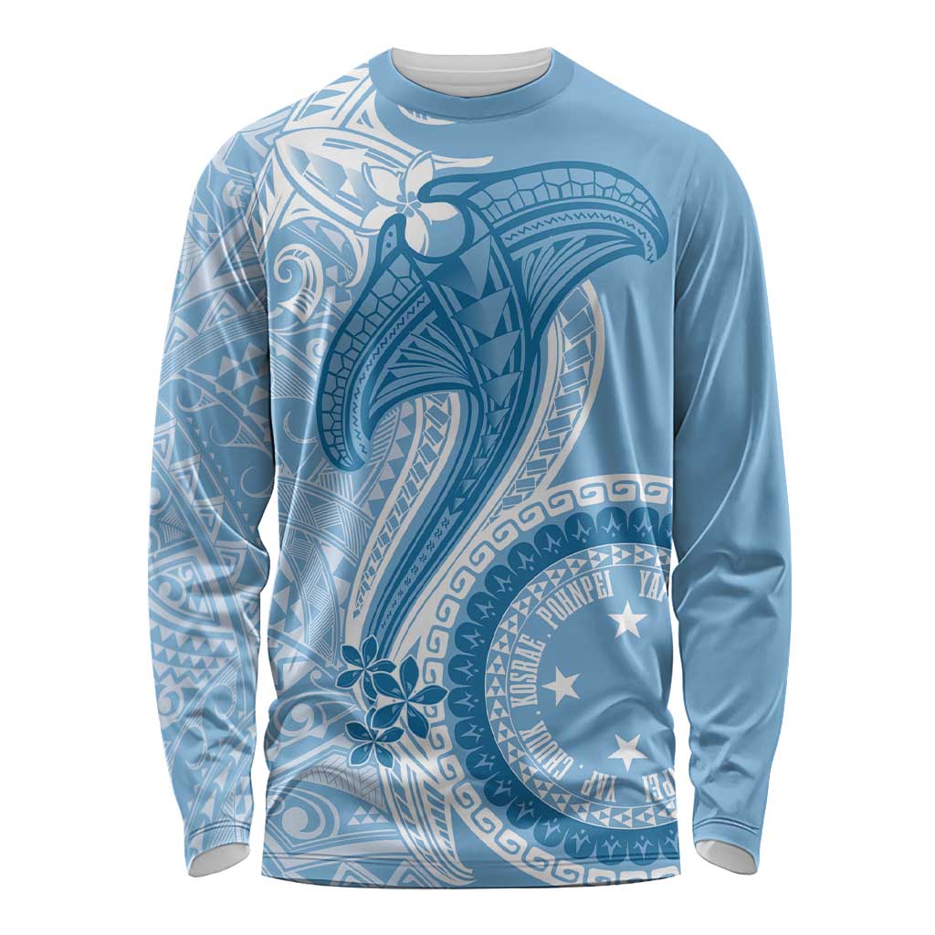 Micronesia FSM Long Sleeve Shirt Shark and Manta Classic Style LT7 Unisex Turquoise - Polynesian Pride