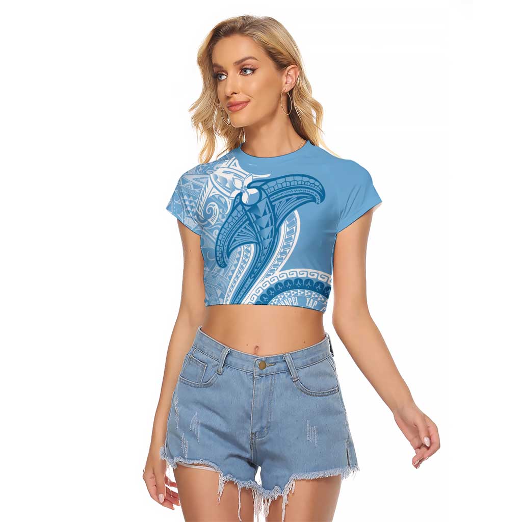 Micronesia FSM Raglan Cropped T Shirt Shark and Manta Classic Style LT7 Female Turquoise - Polynesian Pride