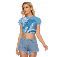 Micronesia FSM Raglan Cropped T Shirt Shark and Manta Classic Style LT7 Female Turquoise - Polynesian Pride